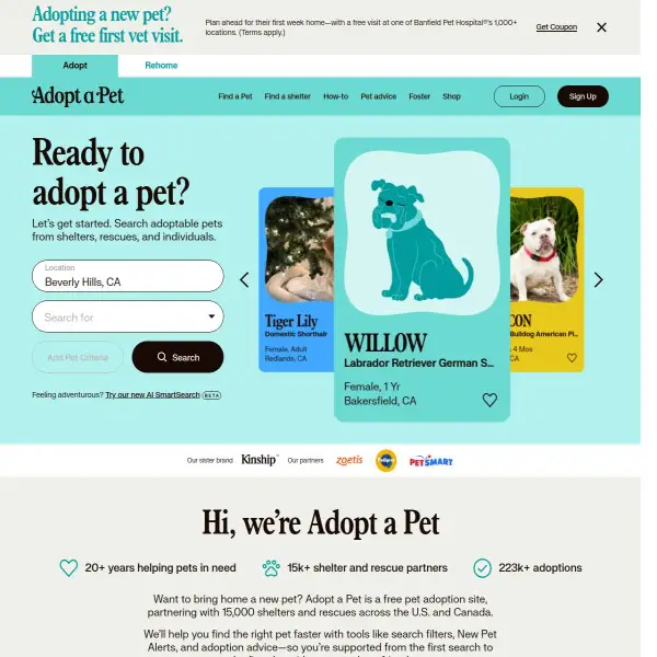 Adopt a dog or cat today! Search for local pets in need of a home.